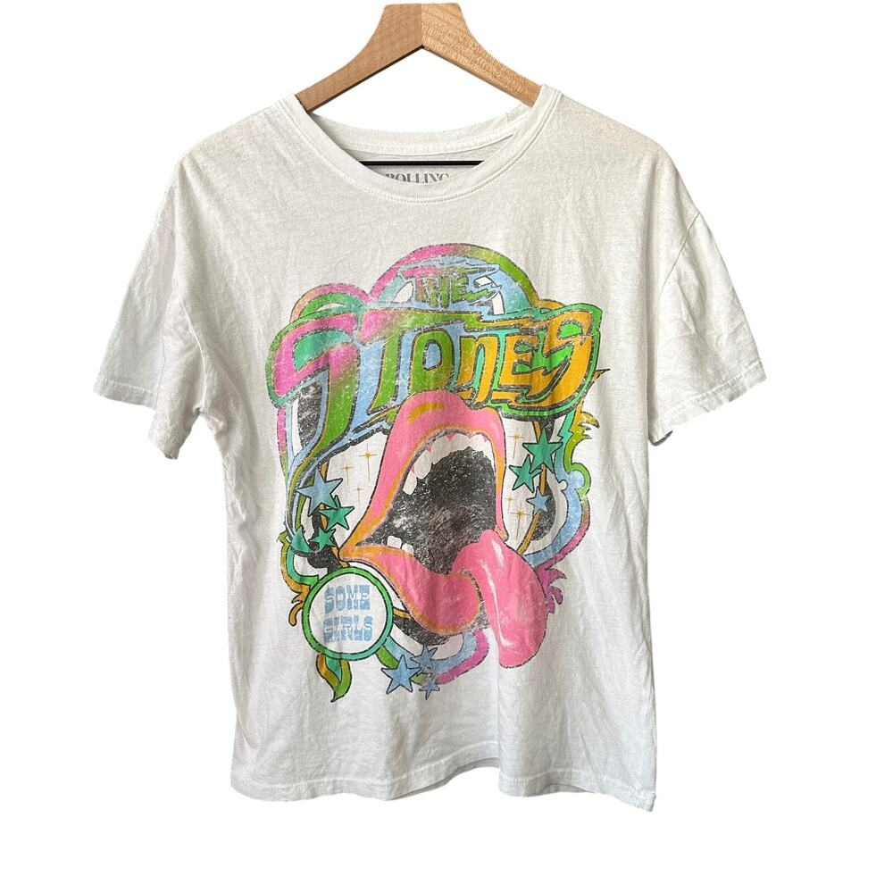 Rolling Stones Some Girls Lips Womens T-Shirt Large White - Picture 1 of 3